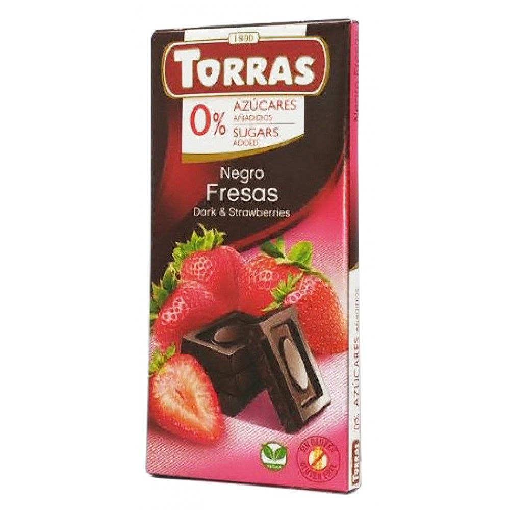 Шоколад чорний 528 Torras з полуницею 75г